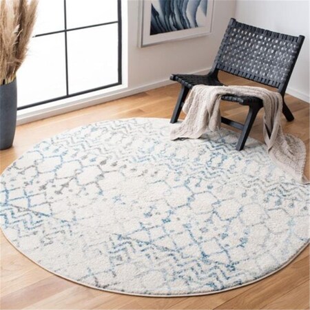 Safavieh 5 x 5 ft. Tulum Bohemian Round Power Loomed Rug; Ivory & Turquoise TUL270B-5R